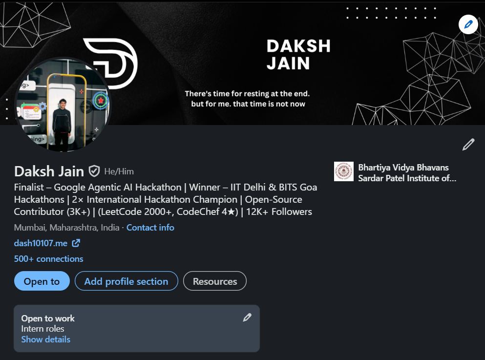 LinkedIn profile header and banner